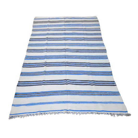 Blue, Black And Cream Stripe Kilim Rug