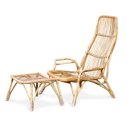 Pair of Scoop Rattan Chairs and Ottomans