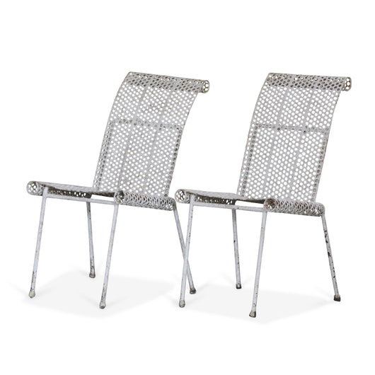 Pair Of White Iron Garden Chairs