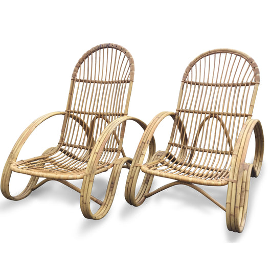 Pair of Rattan Curved Arm Chairs