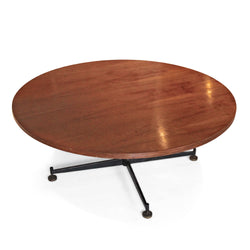 Round Wood Coffee Table with Iron Base