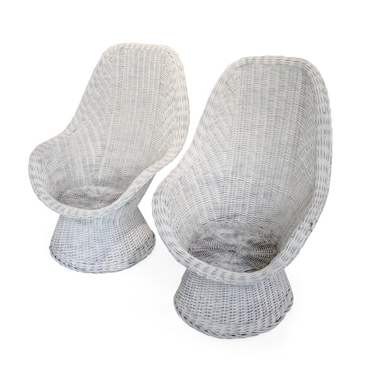Pair of White, Vintage Wicker Chairs