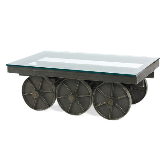 Metal Table On Wheels With Glass