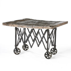 Wood And Iron Table On Wheels