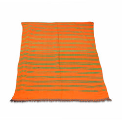 Orange And Green Striped Kilim Rug