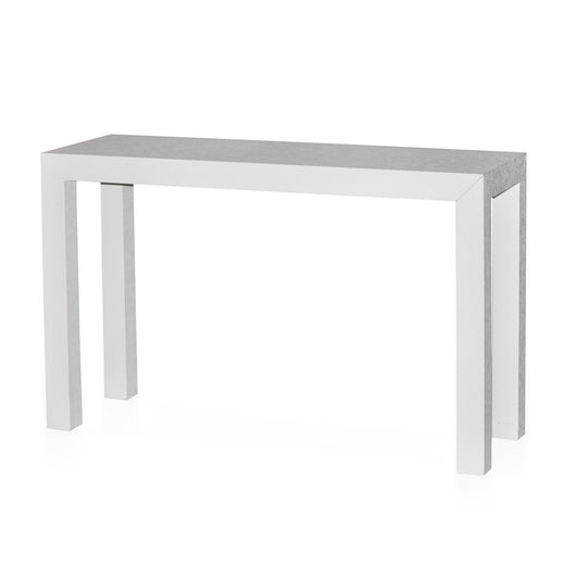 White Grasscloth Parsons Table