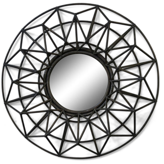 Rattan Mirror Joined in Leather