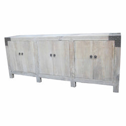 Light Wood Six Door Cabinet With Metal Detail